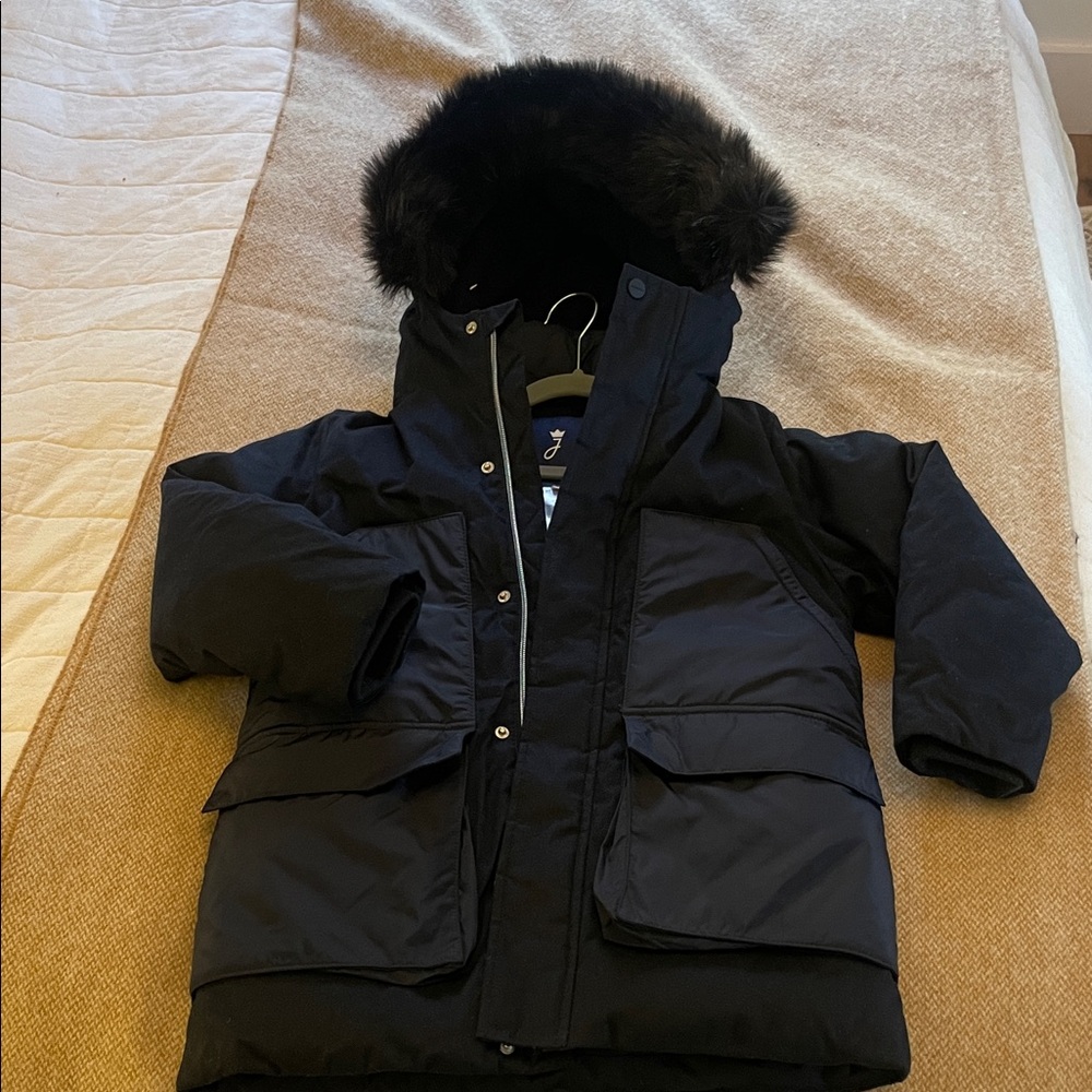 Jacadi Navy Puffer Jacket with Faux Fur Hood